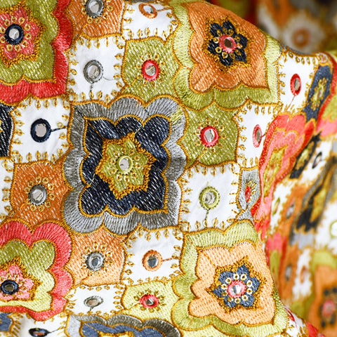 Indian Embroidered Cotton Fabric by the Yard Embroidery Wedding Dress Party Costumes Dolls Bags Cushions Table Runner Sewing DIY Crafting