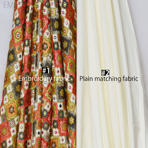 Indian Embroidered Cotton Fabric by the Yard Embroidery Wedding Dress Party Costumes Dolls Bags Cushions Table Runner Sewing DIY Crafting