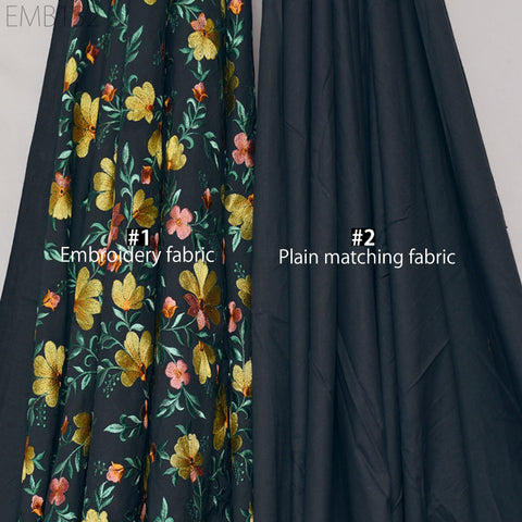 Floral Embroidered Cotton Fabric by the Yard Indian Embroidery Sewing DIY Crafting Women Summer Dresses Costumes Tote Bag Home Decor Curtain