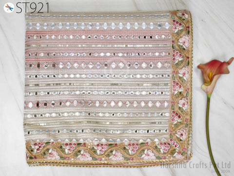 Bridal Veil Indian Dupatta Mirror Work Embroidered Customized Wedding Georgette Long Women Dupatta Lehenga Embroidery Stoles Chunni Gift