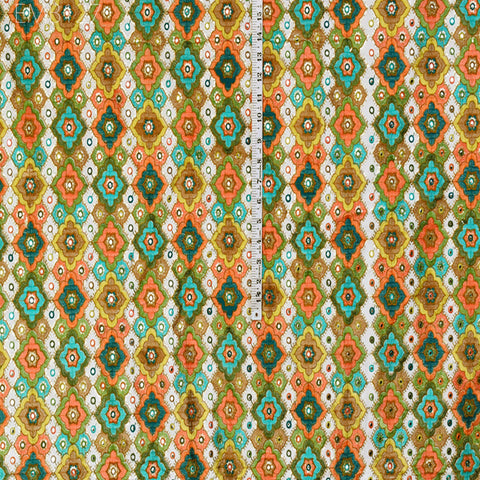 Indian Embroidered Cotton Fabric by the Yard Embroidery Summer Dresses Party Costumes Dolls Bags Cushions Table Runner Sewing DIY Crafting