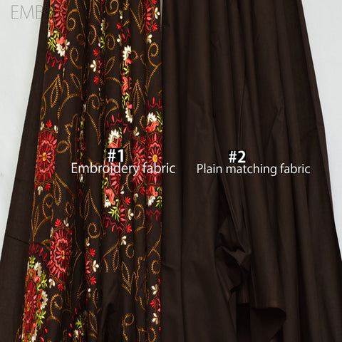 Brown Embroidered Fabric Indian Embroidery Cotton Fabric by the Yard Sewing Fabric DIY Crafting Wedding Dress Costumes Doll Bag Home Decor