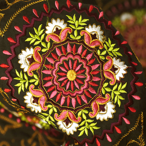 Brown Embroidered Fabric Indian Embroidery Cotton Fabric by the Yard Sewing Fabric DIY Crafting Wedding Dress Costumes Doll Bag Home Decor
