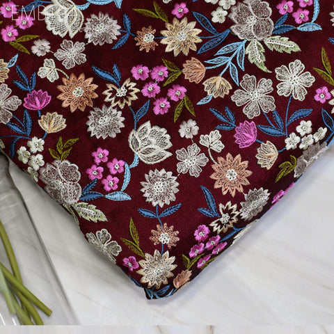 Indian Embroidered Fabric by the yard Sewing DIY Crafting Embroidery Wedding Dresses Fabric Costumes Dolls Bags Cushion Covers Table Runners