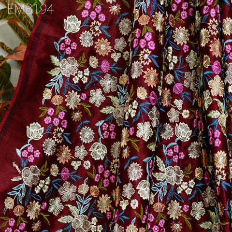 Indian Embroidered Fabric by the yard Sewing DIY Crafting Embroidery Wedding Dresses Fabric Costumes Dolls Bags Cushion Covers Table Runners