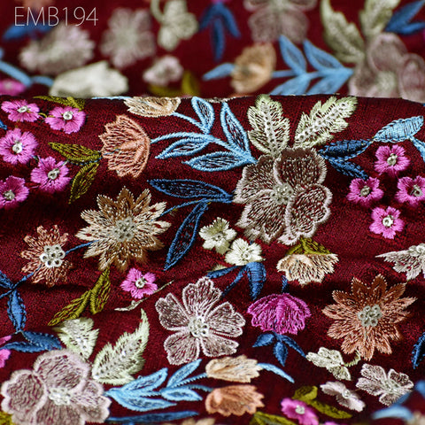Indian Embroidered Fabric by the yard Sewing DIY Crafting Embroidery Wedding Dresses Fabric Costumes Dolls Bags Cushion Covers Table Runners