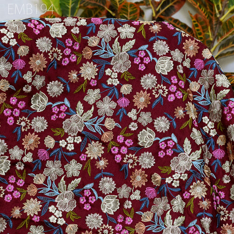 Indian Embroidered Fabric by the yard Sewing DIY Crafting Embroidery Wedding Dresses Fabric Costumes Dolls Bags Cushion Covers Table Runners