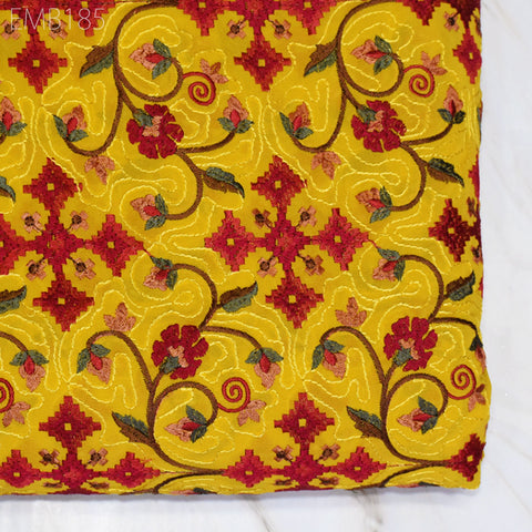 Yellow Indian Embroidered Fabric by the Yard Georgette Embroidery Sewing Curtain DIY Crafting Summer Women Dress Material Drapery Home Decor
