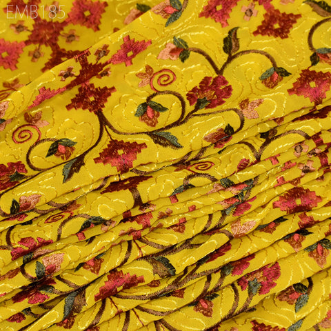 Yellow Indian Embroidered Fabric by the Yard Georgette Embroidery Sewing Curtain DIY Crafting Summer Women Dress Material Drapery Home Decor