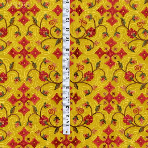 Yellow Indian Embroidered Fabric by the Yard Georgette Embroidery Sewing Curtain DIY Crafting Summer Women Dress Material Drapery Home Decor