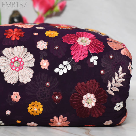 Indian Embroidered Fabric sold by the Yard Georgette Embroidery Sewing Curtain DIY Crafting Summer Women Dress Material Drapery Home Decor