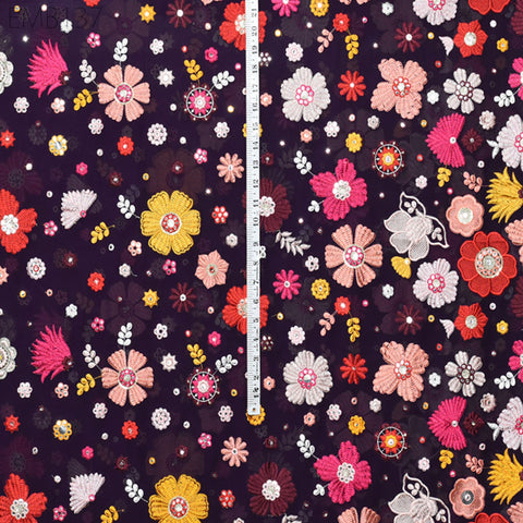 Indian Embroidered Fabric sold by the Yard Georgette Embroidery Sewing Curtain DIY Crafting Summer Women Dress Material Drapery Home Decor