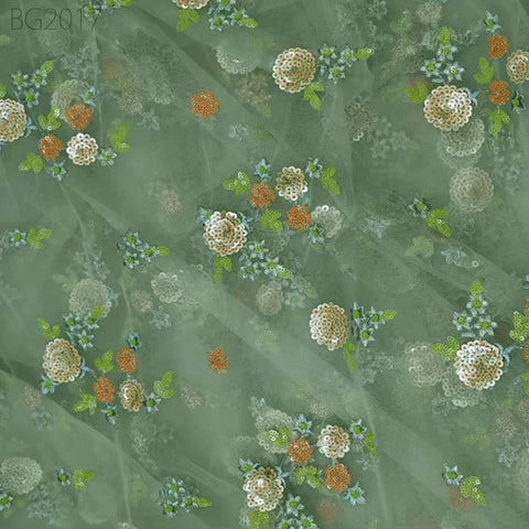 Jade Sequin Net Embroidery Fabric Indian Saree Embroidered Fabric by the Yard Crafting Sewing Sequined Wedding Dress Costumes Doll Making