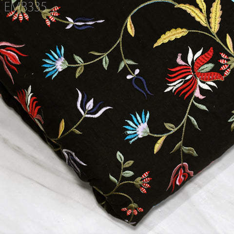 Floral Embroidered Cotton Fabric by the Yard Indian Embroidery Sewing DIY Crafting Women Summer Dresses Costumes Tote Bag Home Decor Curtain