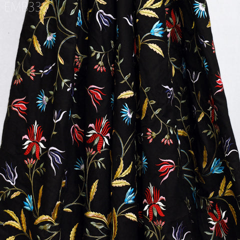 Floral Embroidered Cotton Fabric by the Yard Indian Embroidery Sewing DIY Crafting Women Summer Dresses Costumes Tote Bag Home Decor Curtain