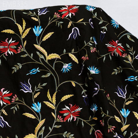 Floral Embroidered Cotton Fabric by the Yard Indian Embroidery Sewing DIY Crafting Women Summer Dresses Costumes Tote Bag Home Decor Curtain