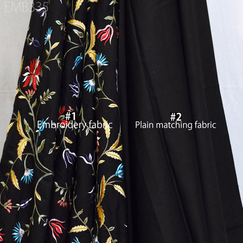 Floral Embroidered Cotton Fabric by the Yard Indian Embroidery Sewing DIY Crafting Women Summer Dresses Costumes Tote Bag Home Decor Curtain