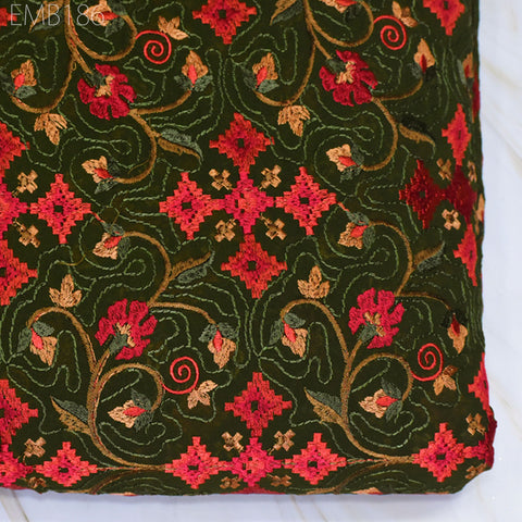Green Indian Embroidered Fabric by the Yard Georgette Embroidery Sewing Curtain DIY Crafting Summer Women Dress Material Drapery Home Decor