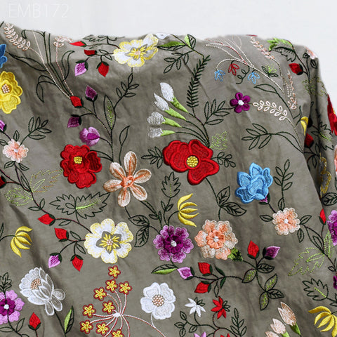 Floral Embroidered Cotton Fabric by the Yard Indian Embroidery Sewing DIY Crafting Women Summer Dresses Costumes Tote Bag Home Decor Curtain