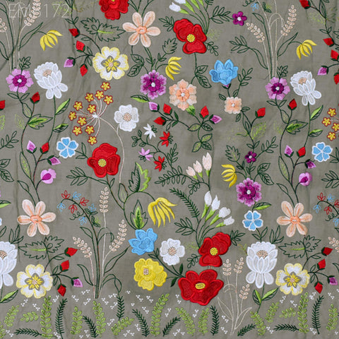 Floral Embroidered Cotton Fabric by the Yard Indian Embroidery Sewing DIY Crafting Women Summer Dresses Costumes Tote Bag Home Decor Curtain