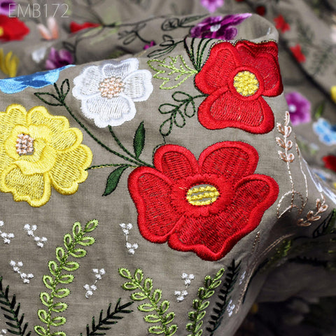 Floral Embroidered Cotton Fabric by the Yard Indian Embroidery Sewing DIY Crafting Women Summer Dresses Costumes Tote Bag Home Decor Curtain