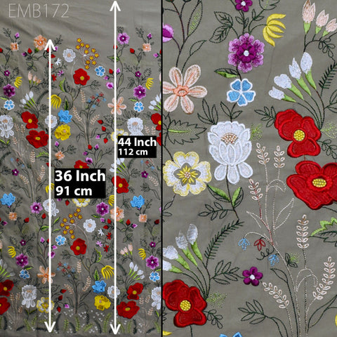 Floral Embroidered Cotton Fabric by the Yard Indian Embroidery Sewing DIY Crafting Women Summer Dresses Costumes Tote Bag Home Decor Curtain