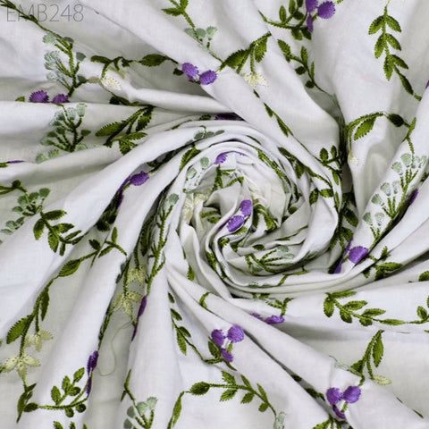 Embroidered Cotton Fabric by Yard: Floral Indian Sewing Material for Dresses, Home Decor