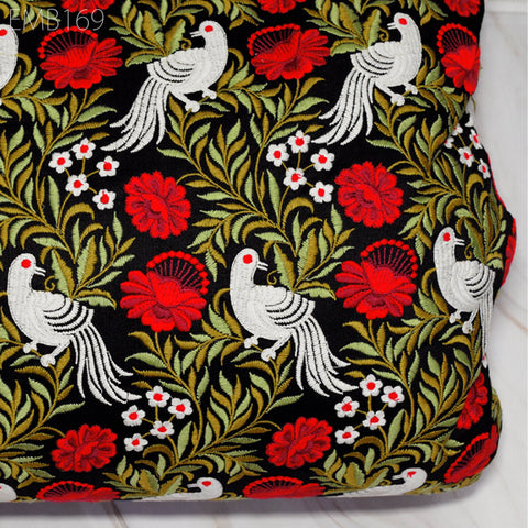 Indian Embroidered Fabric by the yard Sewing DIY Crafting Embroidery Wedding Dresses Fabric Costumes Dolls Bags Cushion Covers Table Runners