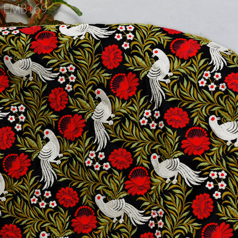 Indian Embroidered Fabric by the yard Sewing DIY Crafting Embroidery Wedding Dresses Fabric Costumes Dolls Bags Cushion Covers Table Runners