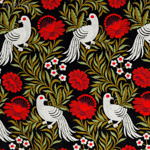 Indian Embroidered Fabric by the yard Sewing DIY Crafting Embroidery Wedding Dresses Fabric Costumes Dolls Bags Cushion Covers Table Runners