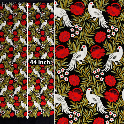 Indian Embroidered Fabric by the yard Sewing DIY Crafting Embroidery Wedding Dresses Fabric Costumes Dolls Bags Cushion Covers Table Runners