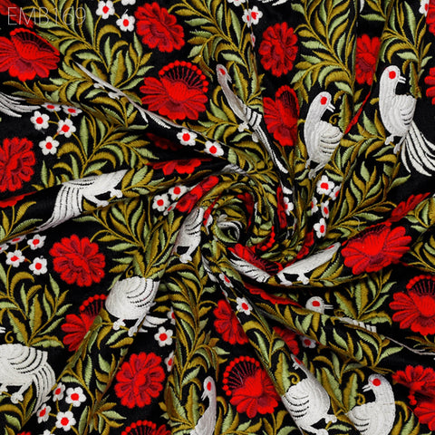 Indian Embroidered Fabric by the yard Sewing DIY Crafting Embroidery Wedding Dresses Fabric Costumes Dolls Bags Cushion Covers Table Runners