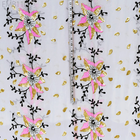 Indian Embroidered Fabric by the Yard Georgette White Embroidery Sewing Curtain DIY Crafting Summer Women Dress Material Drapery Home Decor