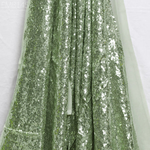 Pistachio Green Georgette Sequin Wedding Dress Embroidered Fabric by Yard Indian Sequin fabric Saree Crafting Sewing Costumes Doll Making