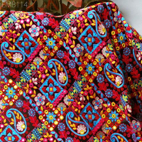Indian Embroidered Fabric by the Yard Georgette Black Embroidery Sewing Curtain DIY Crafting Summer Women Dress Material Drapery Home Decor