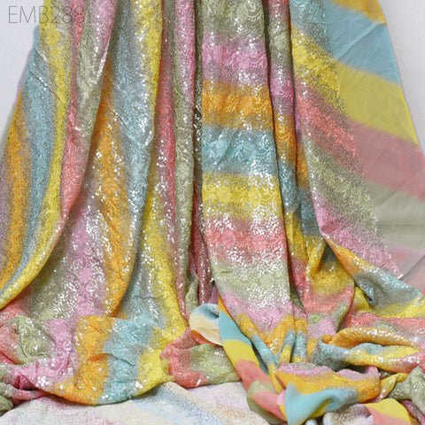 Sequin Embroidery Fabric by the Yard Indian Multi Georgette Saree Embroidered Crafting Sewing Sequined Wedding Dress Costumes Doll Making