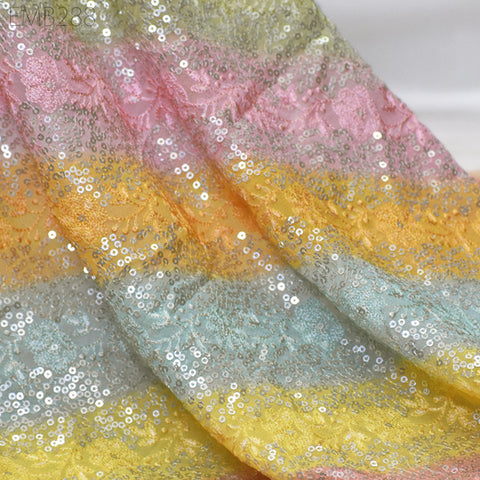 Sequin Embroidery Fabric by the Yard Indian Multi Georgette Saree Embroidered Crafting Sewing Sequined Wedding Dress Costumes Doll Making