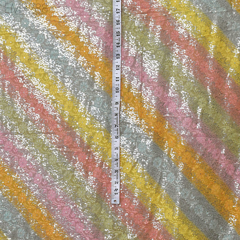 Sequin Embroidery Fabric by the Yard Indian Multi Georgette Saree Embroidered Crafting Sewing Sequined Wedding Dress Costumes Doll Making