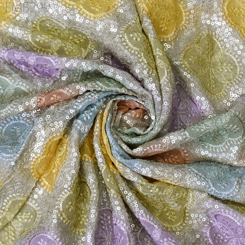 Multi Sequin Embroidery Fabric by the Yard Indian Georgette Saree Embroidered Crafting Sewing Sequined Wedding Dress Costumes Doll Making