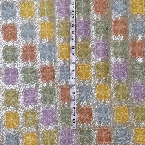 Multi Sequin Embroidery Fabric by the Yard Indian Georgette Saree Embroidered Crafting Sewing Sequined Wedding Dress Costumes Doll Making