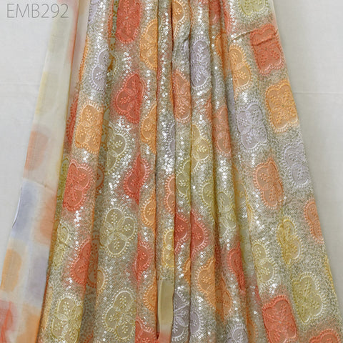 Sequin Embroidery Fabric by the Yard Indian Multi Georgette Saree Embroidered Crafting Sewing Sequined Wedding Dress Costumes Doll Making
