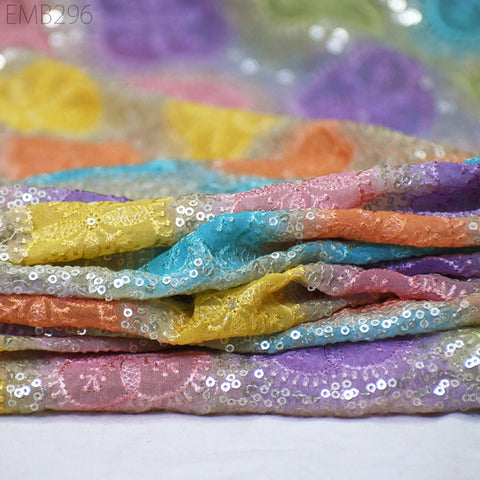 Multi Sequin Embroidery Fabric by the Yard Indian Georgette Saree Embroidered Crafting Sewing Sequined Wedding Dress Costumes Doll Making