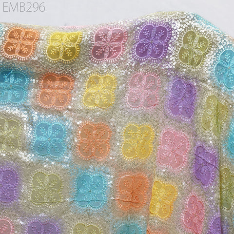 Multi Sequin Embroidery Fabric by the Yard Indian Georgette Saree Embroidered Crafting Sewing Sequined Wedding Dress Costumes Doll Making