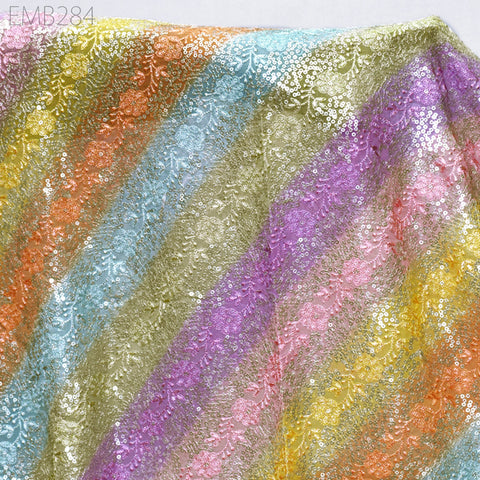 Sequin Embroidery Fabric by the Yard Indian Georgette Saree Embroidered Crafting Sewing Sequined Wedding Dress Costumes Doll Making