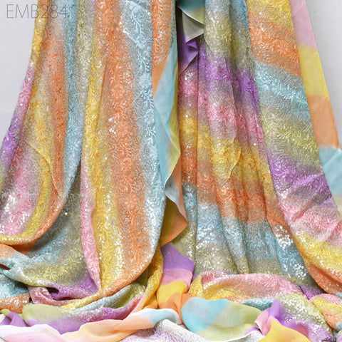 Sequin Embroidery Fabric by the Yard Indian Georgette Saree Embroidered Crafting Sewing Sequined Wedding Dress Costumes Doll Making
