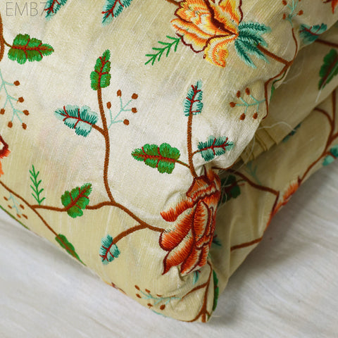 Indian Beige Embroidered Dupioni Fabric by the Yard Sewing Crafting Wedding Dresses Fabric Costumes Dolls Bags Cushion Covers Table Runners