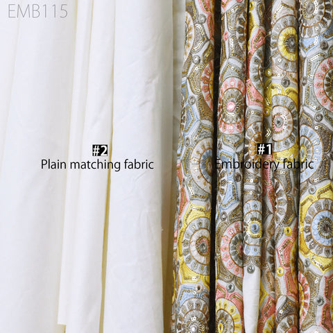 Indian Embroidery Cotton Fabric by the Yard Embroidered Wedding Dress Party Costumes Dolls Bags Cushions Table Runner Sewing DIY Crafting