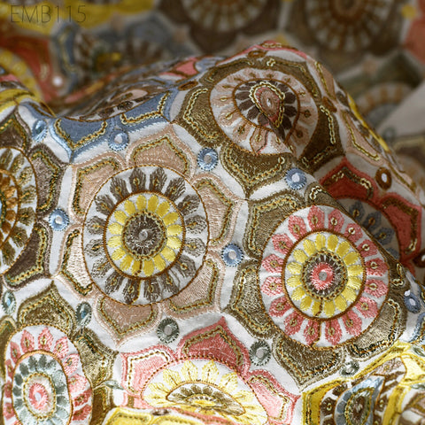 Indian Embroidery Cotton Fabric by the Yard: Multi-Color Floral Design (1 Yard)