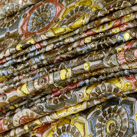 Indian Embroidery Cotton Fabric by the Yard Embroidered Wedding Dress Party Costumes Dolls Bags Cushions Table Runner Sewing DIY Crafting