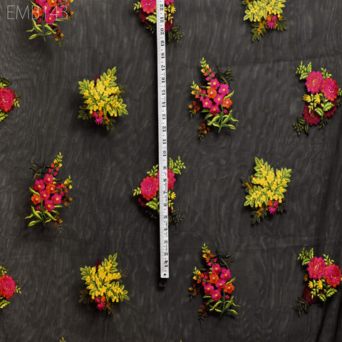 Black Net Embroidered Fabric Floral Embroidered Fabric by the Yard Indian Fabric Saree Crafting Sewing Wedding Dress Costumes Doll Making